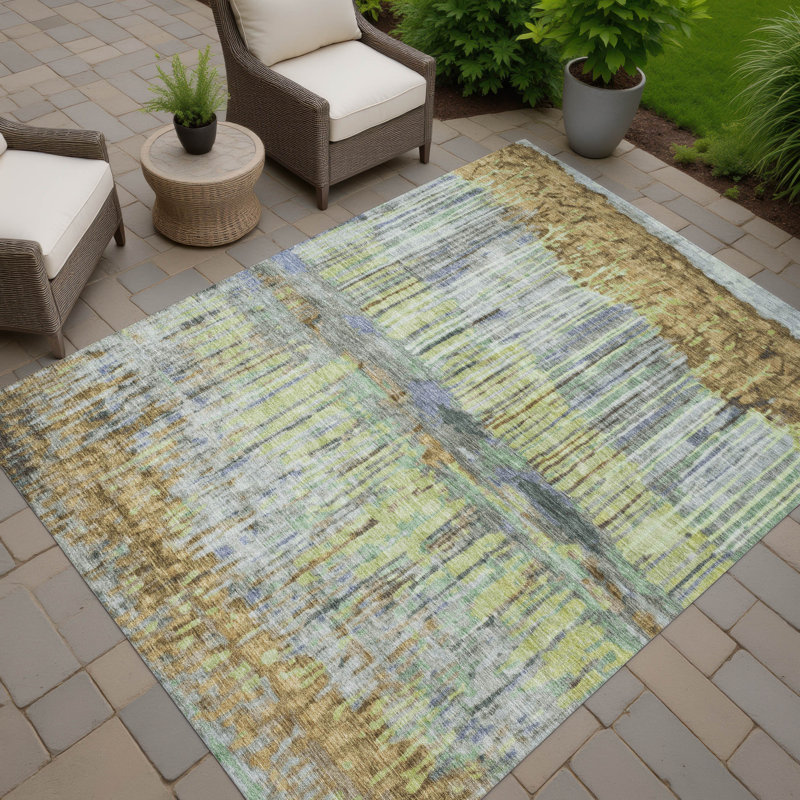 Machine Washable Indoor/Outdoor Chantille ACN2428 Abstract Rug, Khaki, 3' x 5'