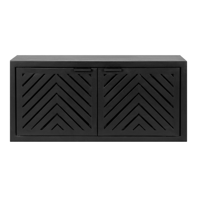 Armoire d'appoint à 2 portes en bois massif Valatie, Noir