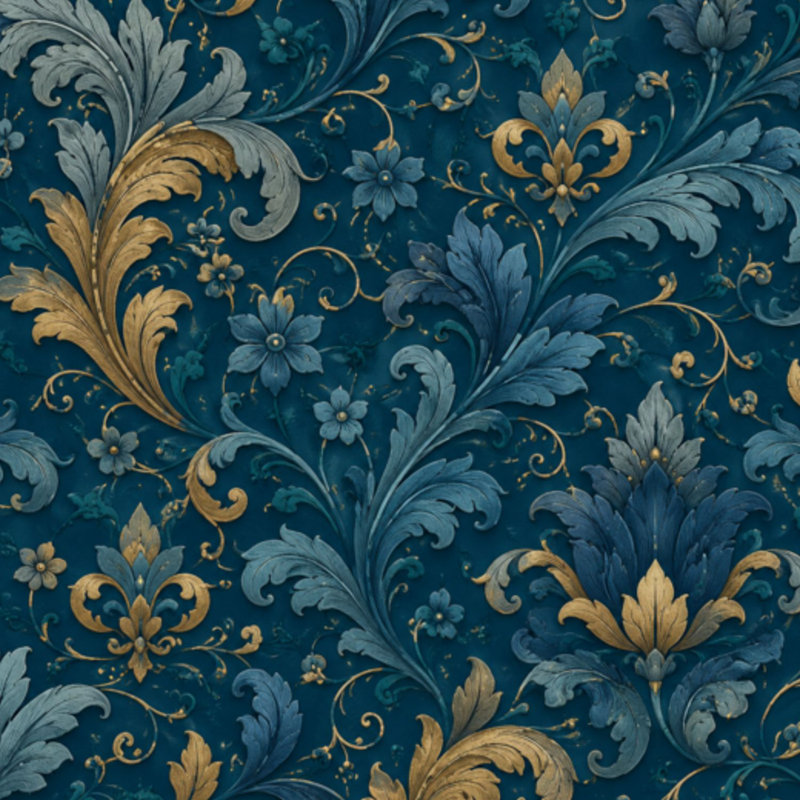Rouleau de papier peint amovible bleu sarcelle victorien l 17,7 po x H 118 po, 117.96" L x 17.7" W