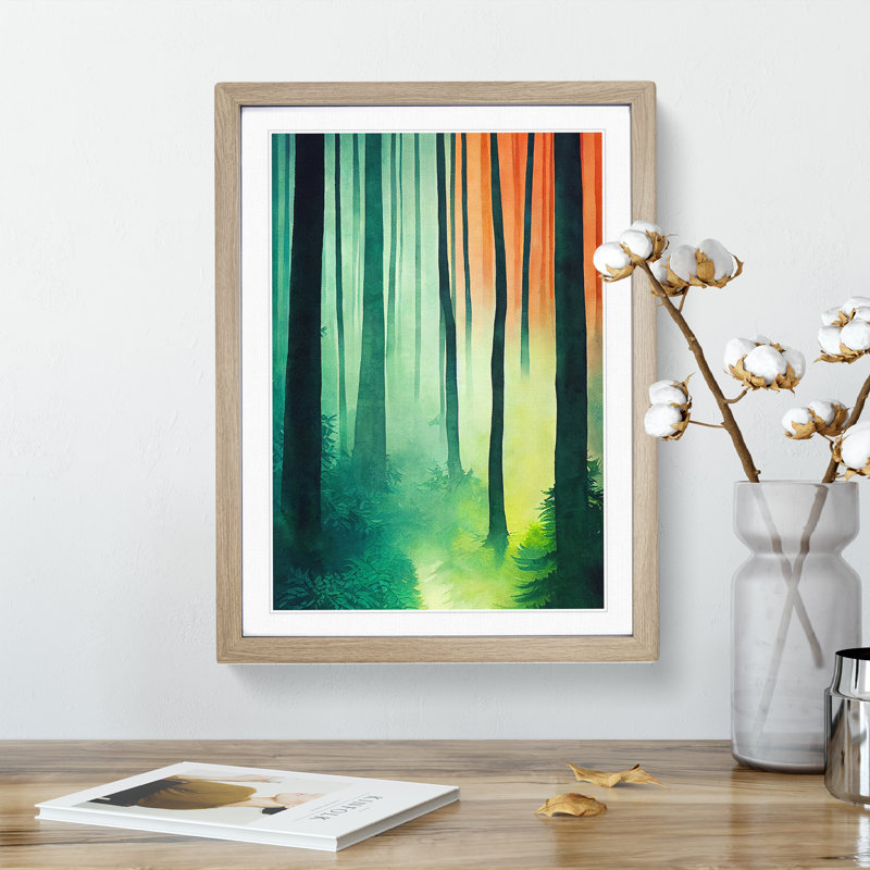 Calming Forest - Single Picture Frame Painting, 34cm H x 25cm W x 2cm D, Oak