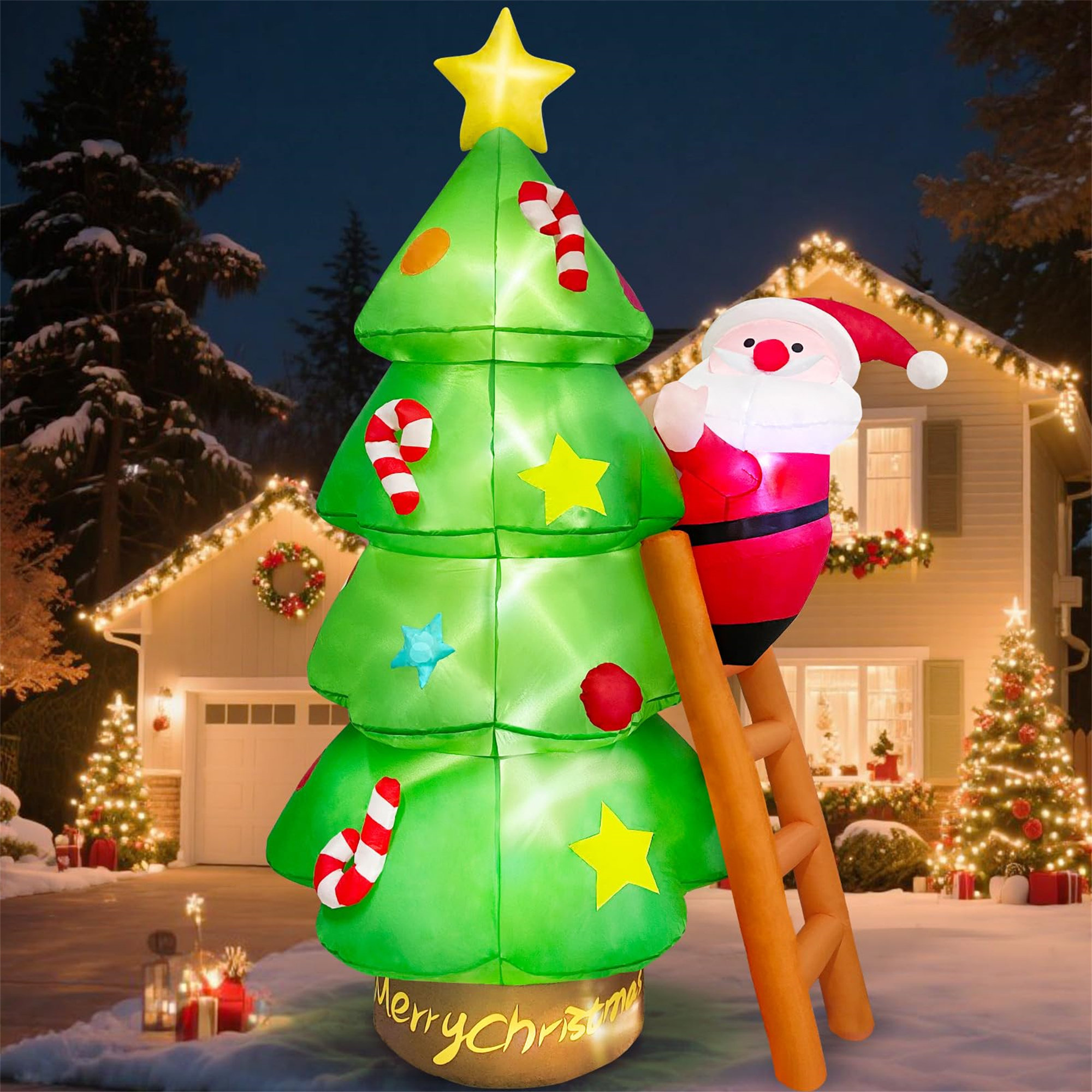 The Seasonal Aisle 7 FT Inflatable Christmas Tree With Santa Claus ...