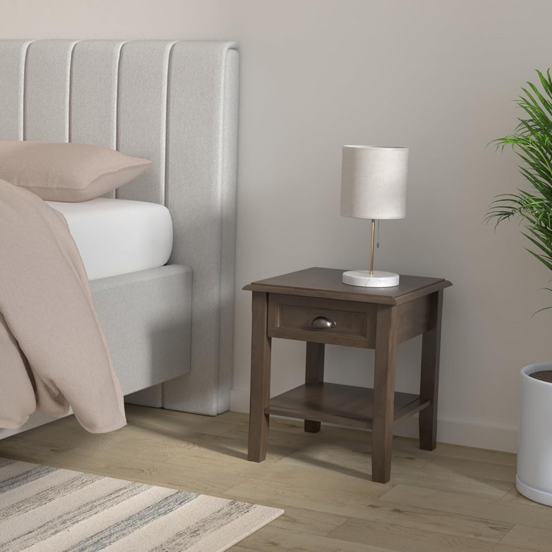 Solid Wood Transitional End Table With Drawer And Open Shelf, Handcrafted Pine Furniture For Living Room And Bedroom
