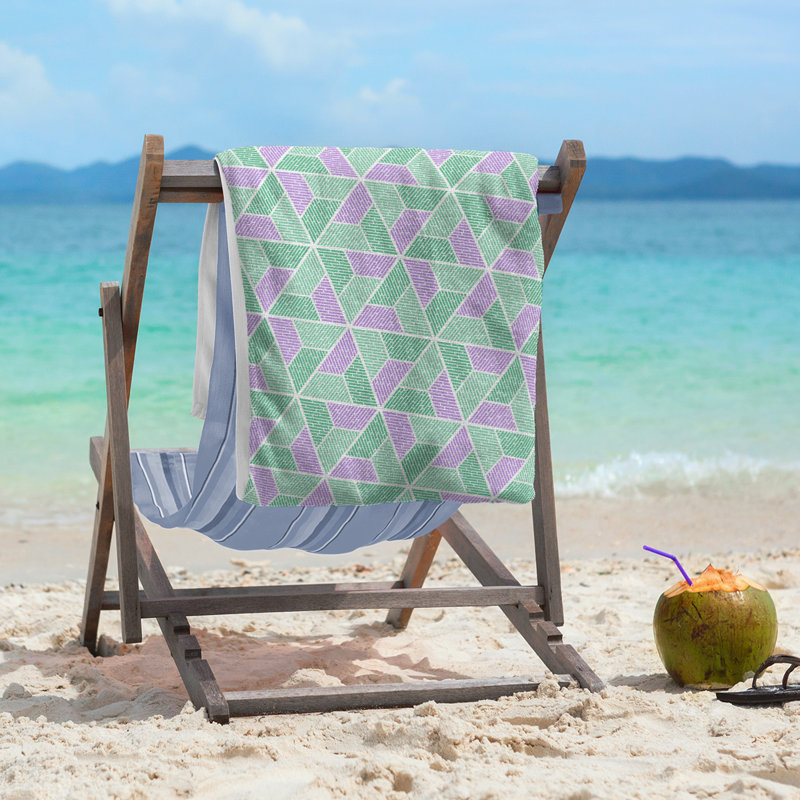 Serviette de plage trapézoïdes, Vert/mauve