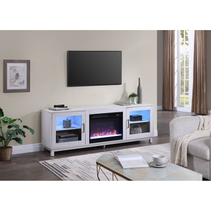 Console 70 po avec foyer et foyer Summit, Blanc/noyer