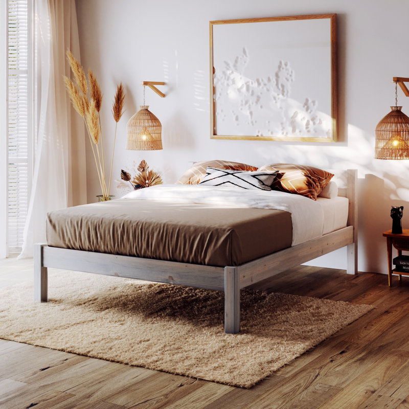 Alessio Solid Wood Bed, Single (3'), Grey Wood