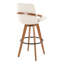 Tabouret de bar 29 po à hauteur fixe avec pivot en bambou noyer et tissu crème avec repose-pieds rond en métal noir-130031780