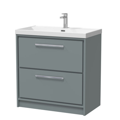 Hudson Reed Lille 600mm Fern Green 2 Drawer  Floor Standing Vanity Unit With 1 Tap Hole Basin