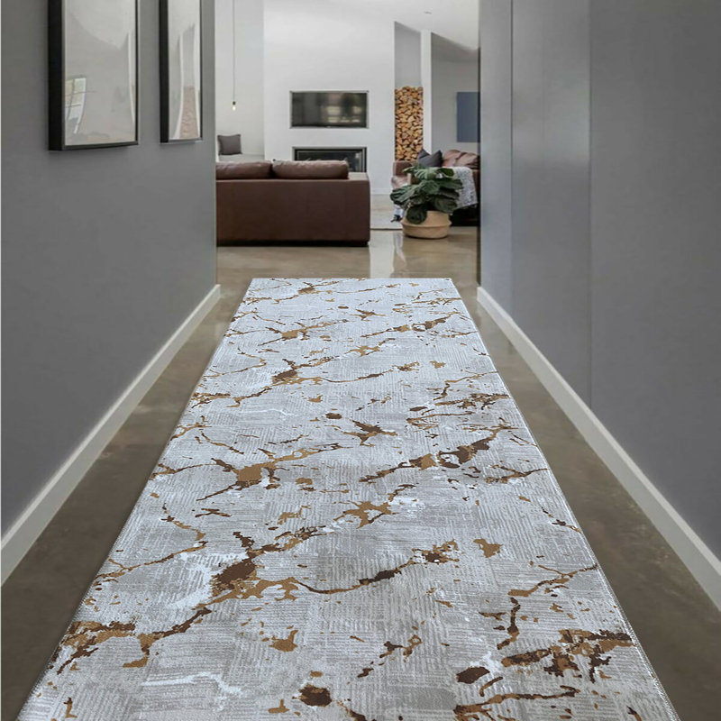 Washable Abstract Indoor Rug, Runner 6'7" x 18'1"
