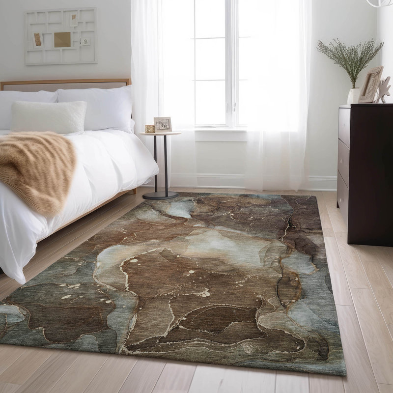 Premium Machine Washable Cerrito AMF522 Brown Rug, Rectangle 2'6" x 3'10"