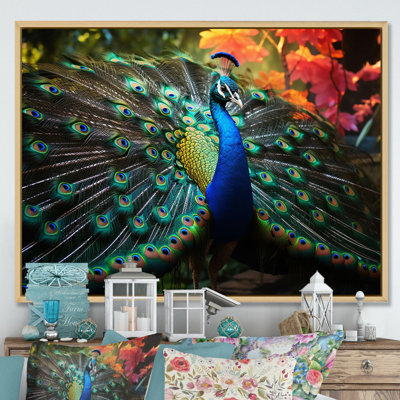 Blue Teal Indian Art Dancing Peacock - Indian Art Wall Art