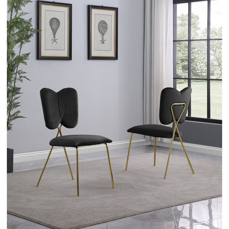 Chaises d'appoint en velours à oreilles, Noir, Or