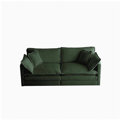 CanapÃ© 3 places de style Mid-Century Modern avec 2 coussins d'accoudoirs et 3 coussins dÃ©coratifs, canapÃ© de salon en chenille verte