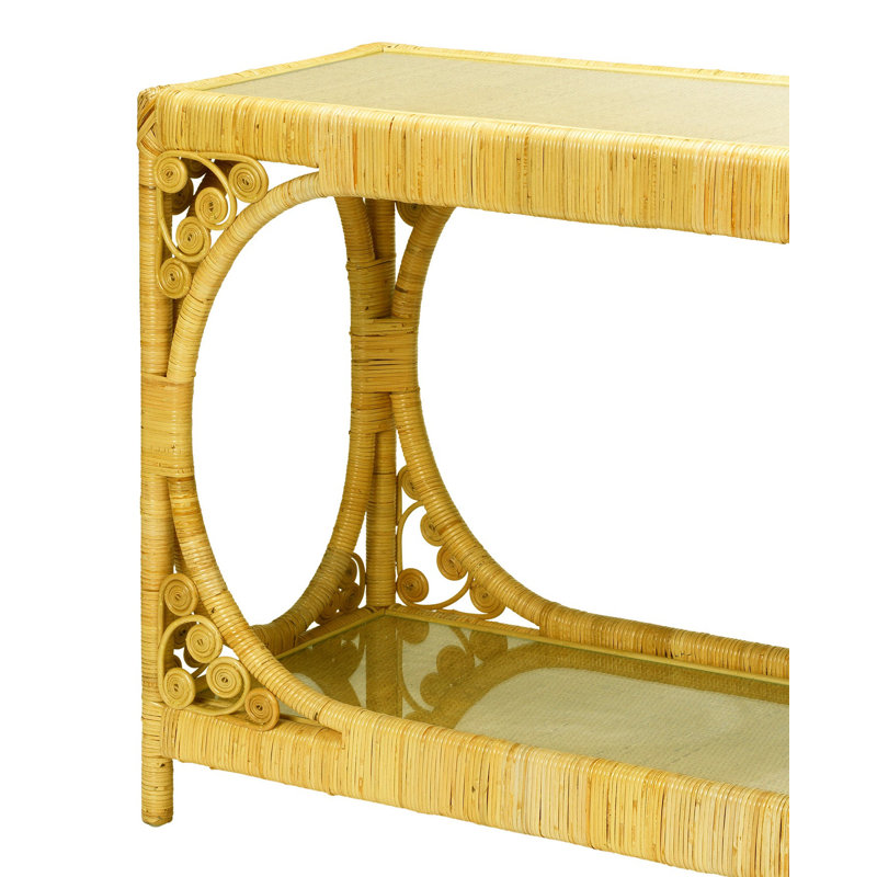 Sophisticated Tropical Rattan Console with Tempered Glass Top