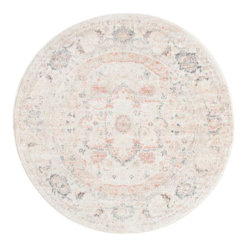 Hagood Oriental Area Rug in Ivory, Round 6'1"