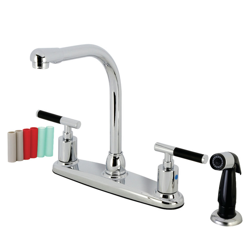 Kingston Brass Kaiser Two-Handle 4-Hole 8" Centerset Kitchen Faucet with Side Sprayer, Polished Chrome/Black