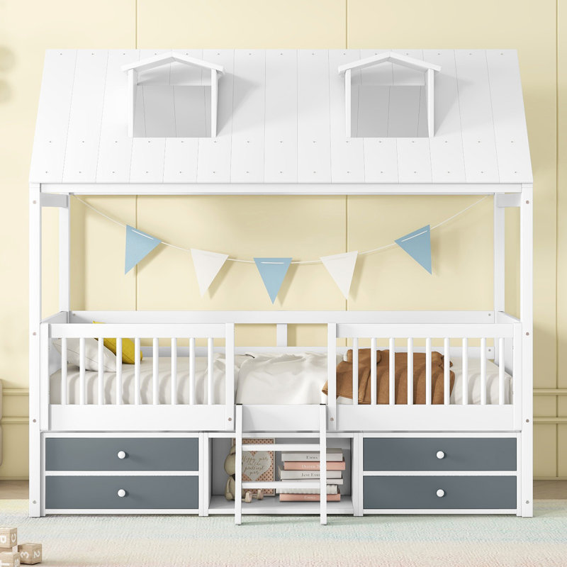 Cadre de lit Bed House, Gris, Lit simple