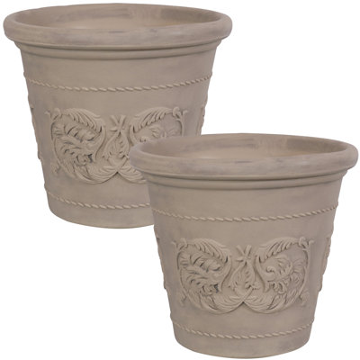 Kehlani 19.5" x 19.5" x 17.5" Round Sable Polyresin Outdoor Planter Pot - Weathered Beige - Set of 2