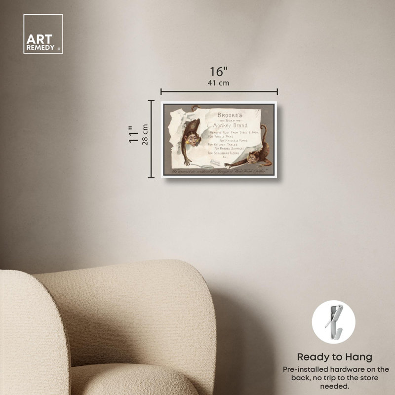 Art Remedy, affiches rétro, toile de marque Brooks Monkey, Reproduction encadrée sans passe-partout, Blanc