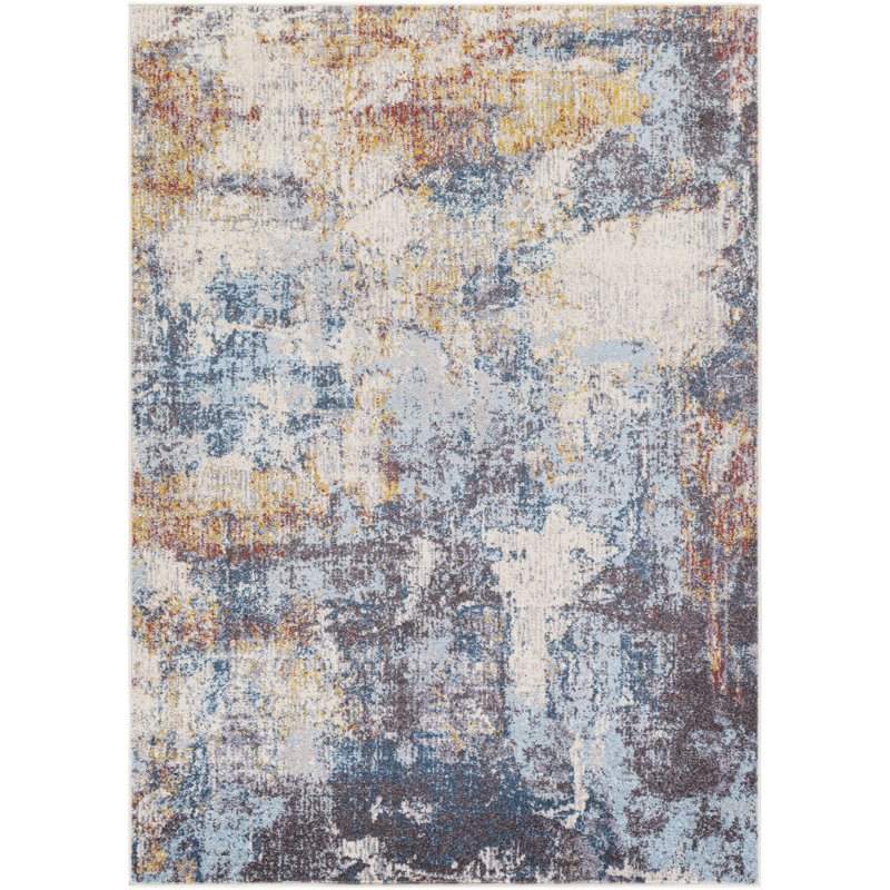 Barcus Abstract Blue/Saffron Area Rug, Rectangle 7'10" x 10'3"