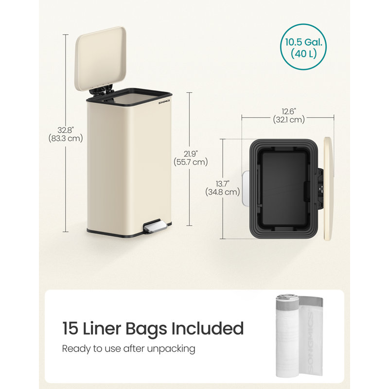 Ashaan Metal Step On Kitchen Trash Can - 40L, Ivory