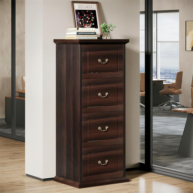 51.18" Tall 4-Drawer Walnut Vintage Vertical File Cabinet A4/Letter For Living Room