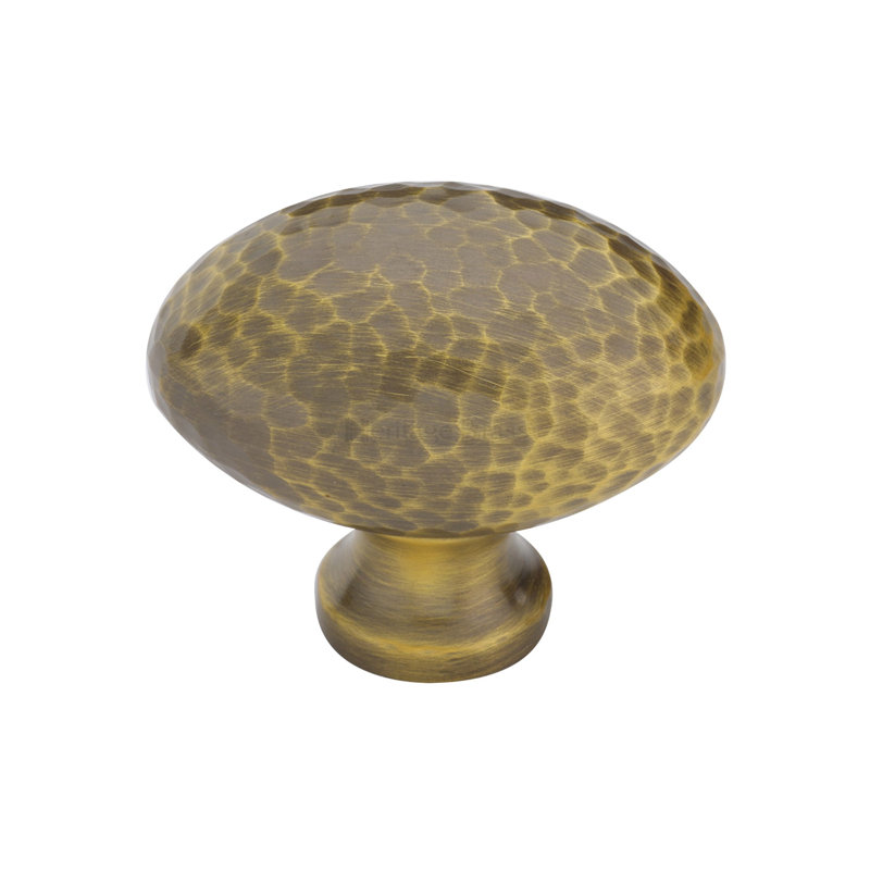 Heritage Brass Heritage Cabinet Knob Victorian Oval Hammered Design, Antique Brass
