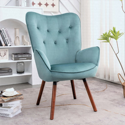 Fauteuil d'appoint à oreilles de style Mid-Century moderne, fauteuil capitonné capitonné en polyester, pieds évasés en bois massif, bureau de la chambre à coucher du salon
