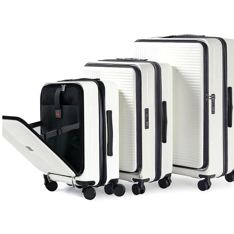 Luggage,with front opening,TSA approved lock,hardshell suitcase,White