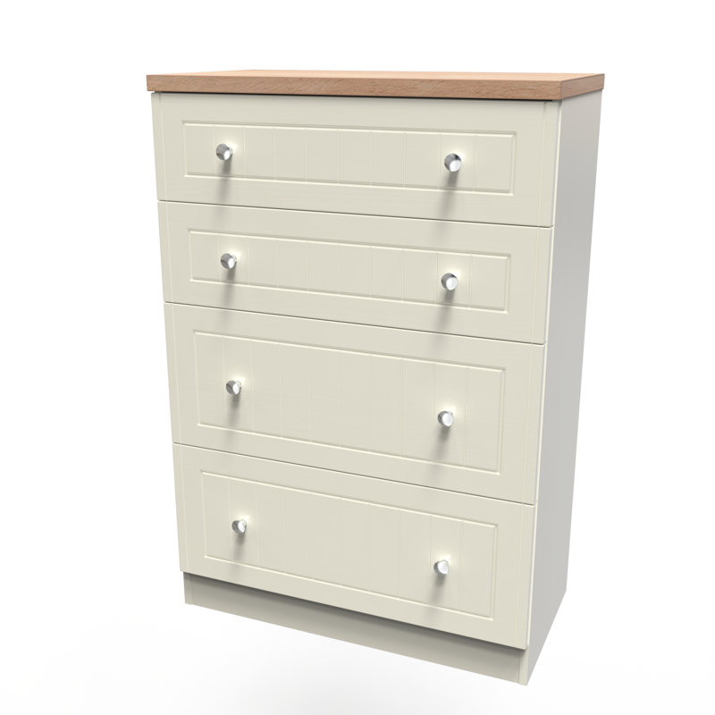 Fully Assembled Mitsuwa 4 - Drawer Chest of Drawers, Cream Ash/Oak