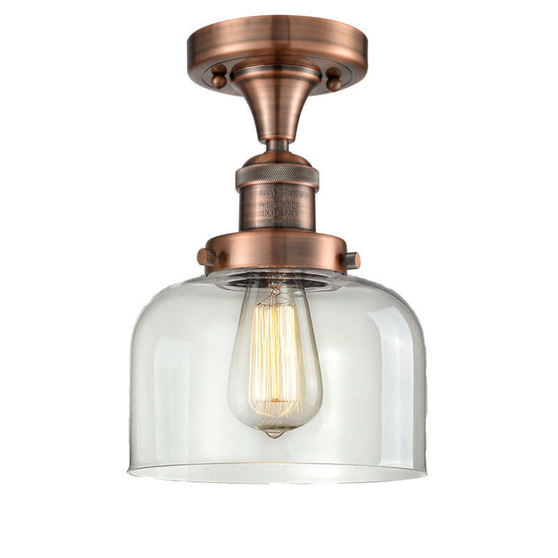 Plafonnier semi-encastré 8 po Bell, Clair, Ampoule à DEL rétro de 6 watts, Cuivre antique