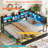 Daybed With 2 Underneath Storage Drawers And Charging Station, L-shape Corner Bed Frame With Storage Bookcase And Led Lights For Living Room, Bedroom & Guest Room-151470849-151470851