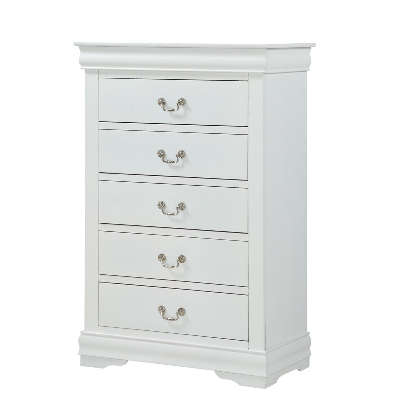 Armoire de rangement élégante et contemporaine à 1 tiroir avec 5 tiroirs Louis Philip, Blanc