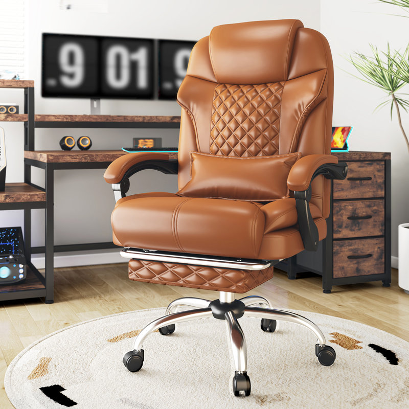 Grand et grand fauteuil de bureau ergonomique avec repose-pieds et soutien lombaire, Brun