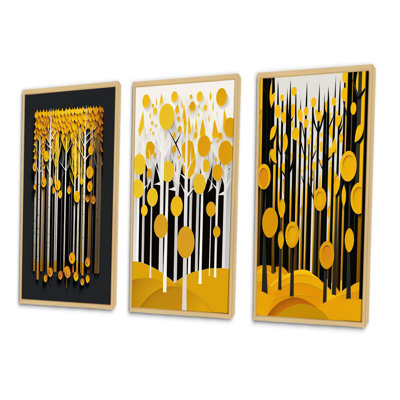 «Abstract Yellow Forest Quill Minimalisme», 3 pièces sur toile