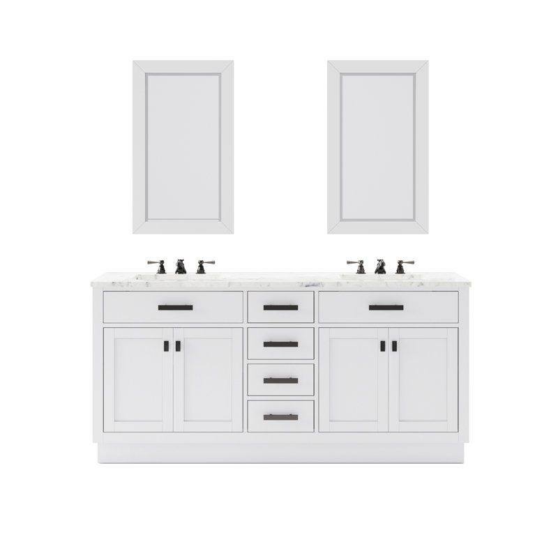 Hartford 72" Carrara White Marble Countertop Bath Vanity in Pure White with Mirror