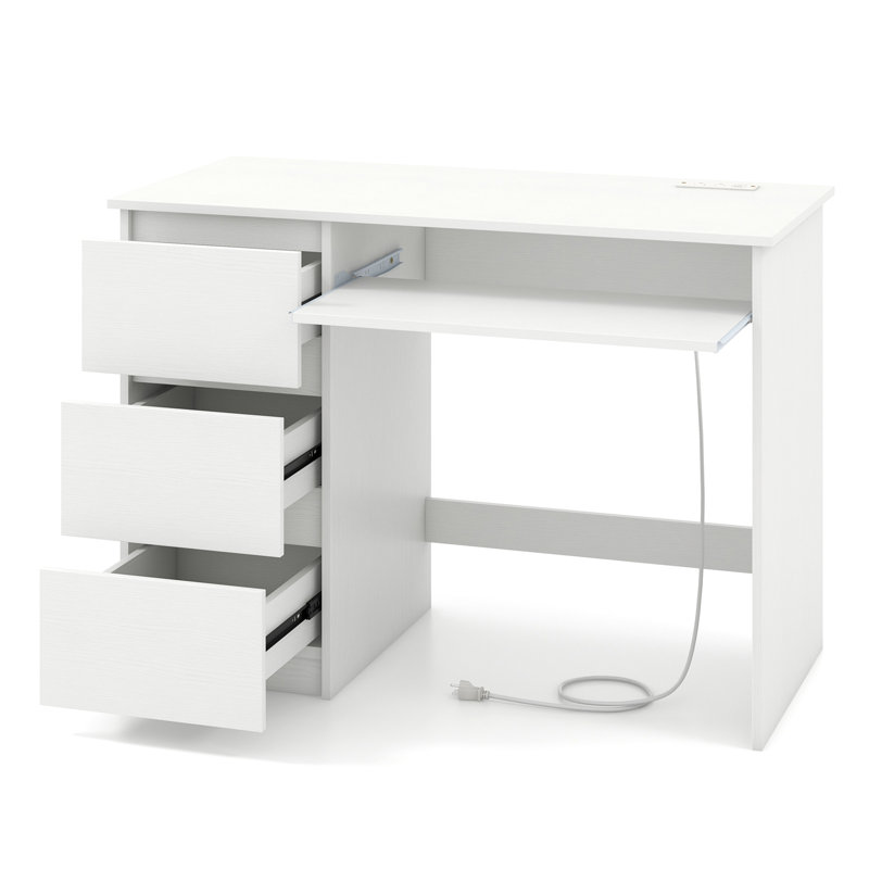 Computer Desk With Power Outlet Keyboard Tray & 3 Large Drawers Type-c & Usb Ports, White