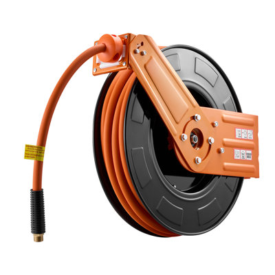 Retractable Air Hose Reel, 1/2 Inch x 65 FT Rubber Air Hose Max 300PSI, Auto Rewind Air-Compressor Hoses Reel with 5 ft Lead in, Ceiling/Wall Mount for Garage Workshops
