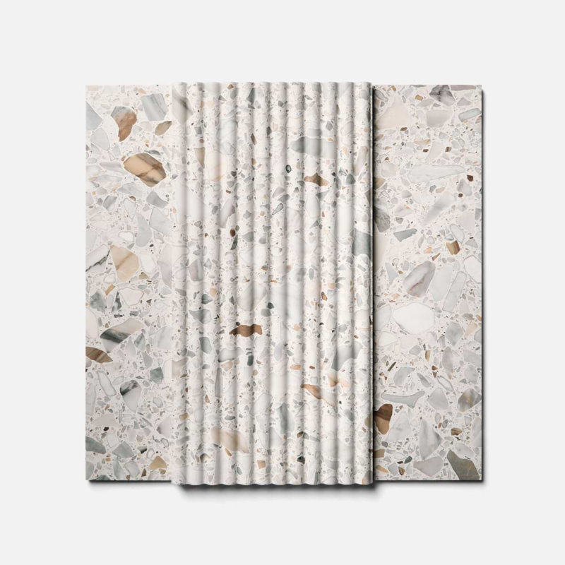 Terrazzo Italy Fluted 12x24 Honed Terrazzo Tile, Sacra Calacatta White
