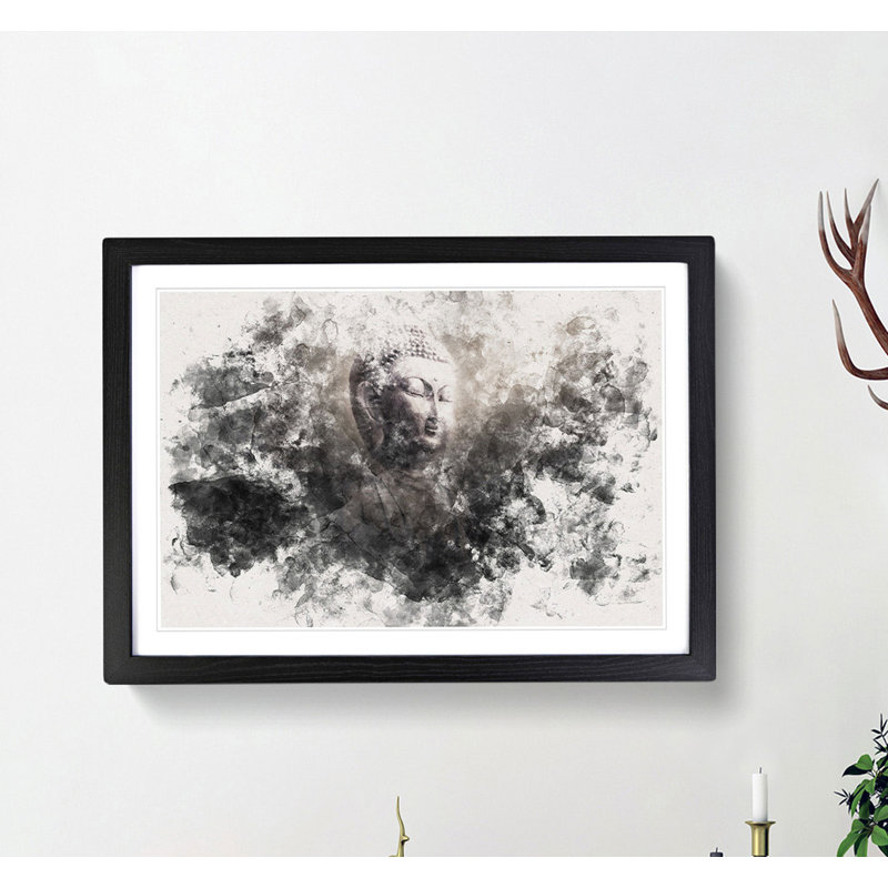 Buddha in a Mist - Picture Frame Painting Print, 40cm H x 60cm W x 2cm D, Black Framed