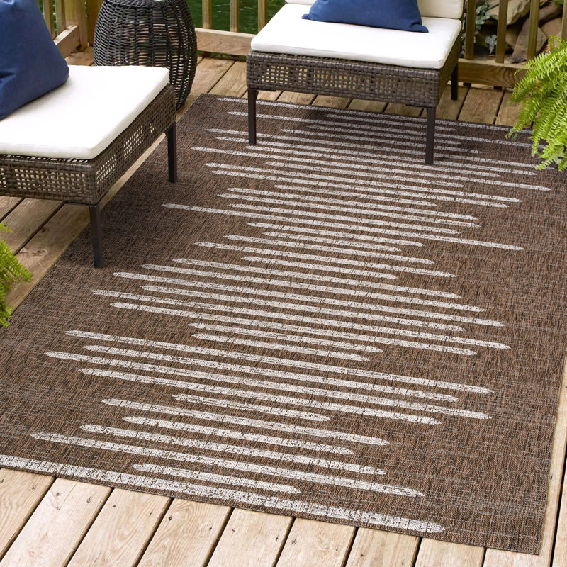 Dungannon Berber Stripe Geometric Brown/Beige Indoor/Outdoor Rug, Rectangle 7'9" x 10'
