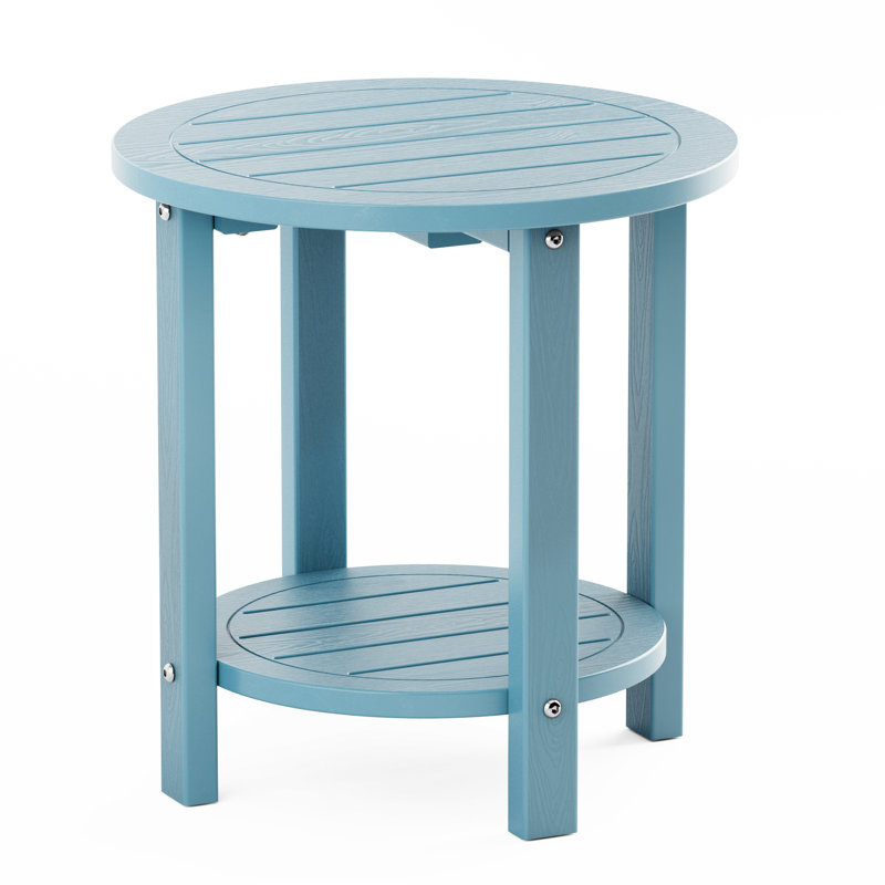 16 Inch Round Outdoor Side Table Adirondack Plastic/Resin Patio Side Table Weather Resistant End Table with Storage Shelf