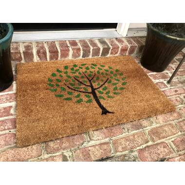 Floral Spring Coir Door Mat for Front Porch, Lavender Flower Outdoor Welcome Mat (30 x 17 inches)