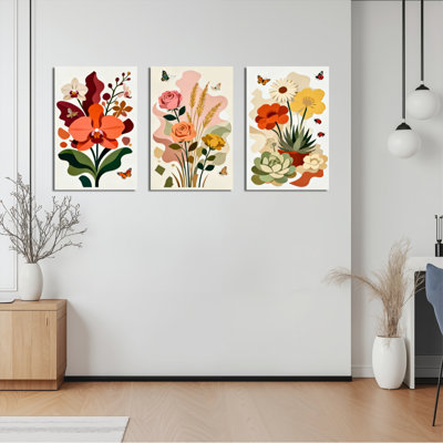 Floral, art botanique sur toile, ensemble de 3 reproductions d'art sur toile