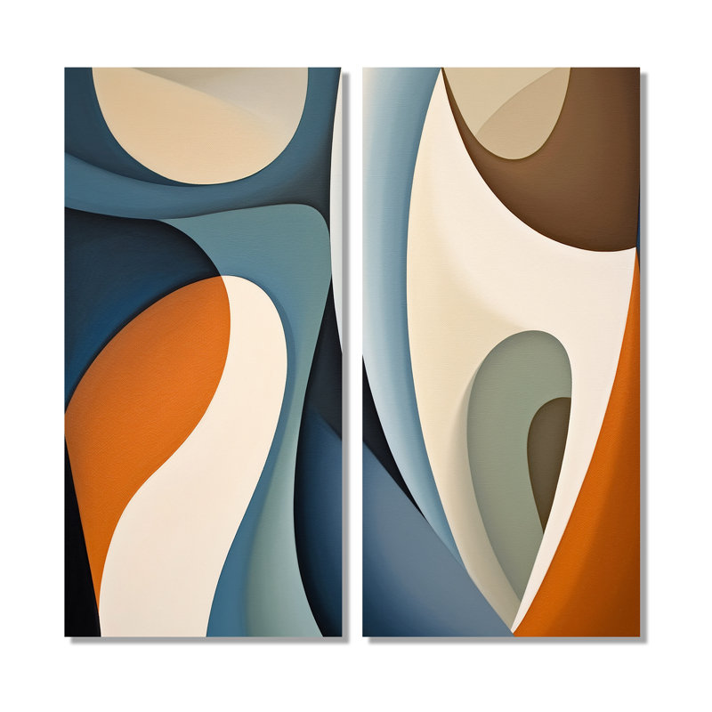 «Blue Orange Symmetric Visions - Abstract Shapes», art mural, 20" H x 24" W, Wrapped Canvas, Does Not Apply