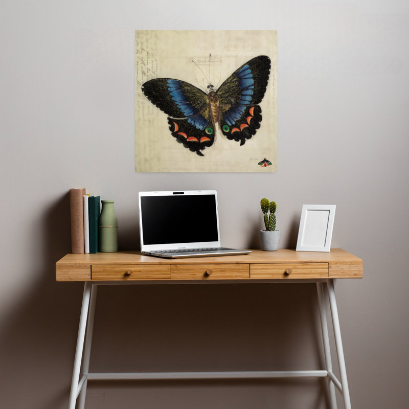 Art rétro, papillon bleu rétro, H 18 po x l 18 po
