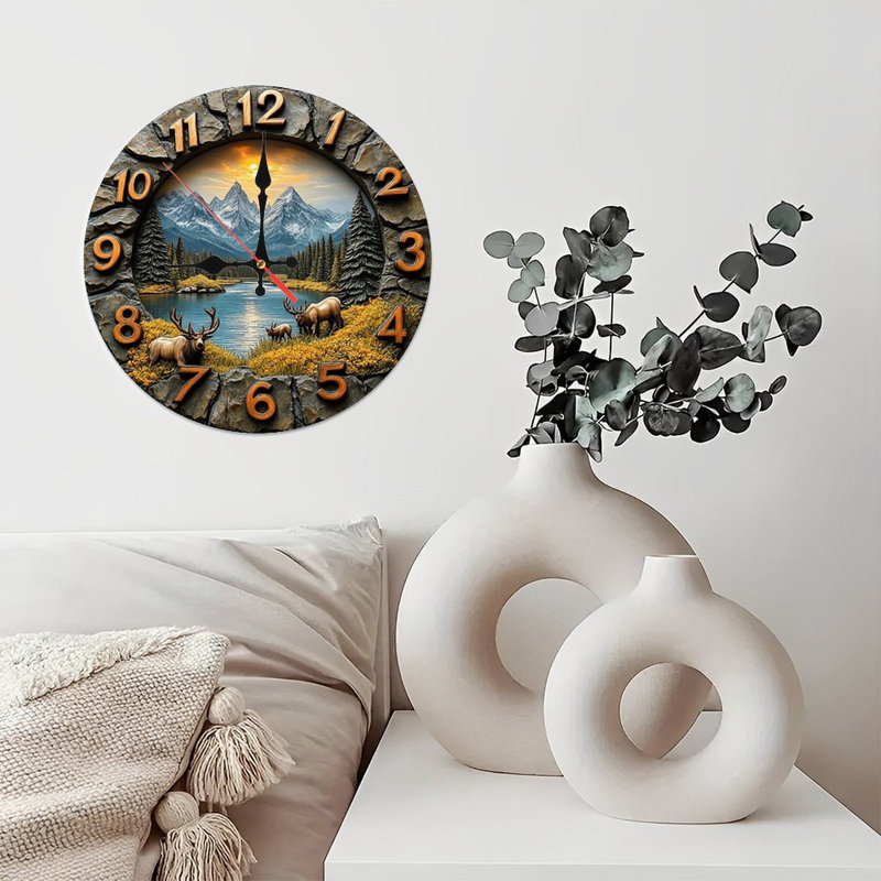 Mountain Elk Sunset Wall Clock