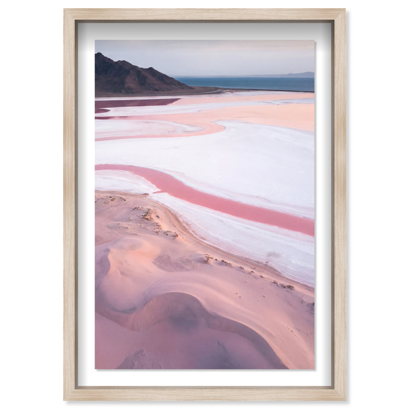Blush Ocean Print by Oliver Gal, 11.5"H x 16.5"W, Natural Oak Shadowbox