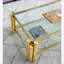Table basse de 47 po en acier inoxydable industriel, verre trempé double couche, rangement facile pour le salon