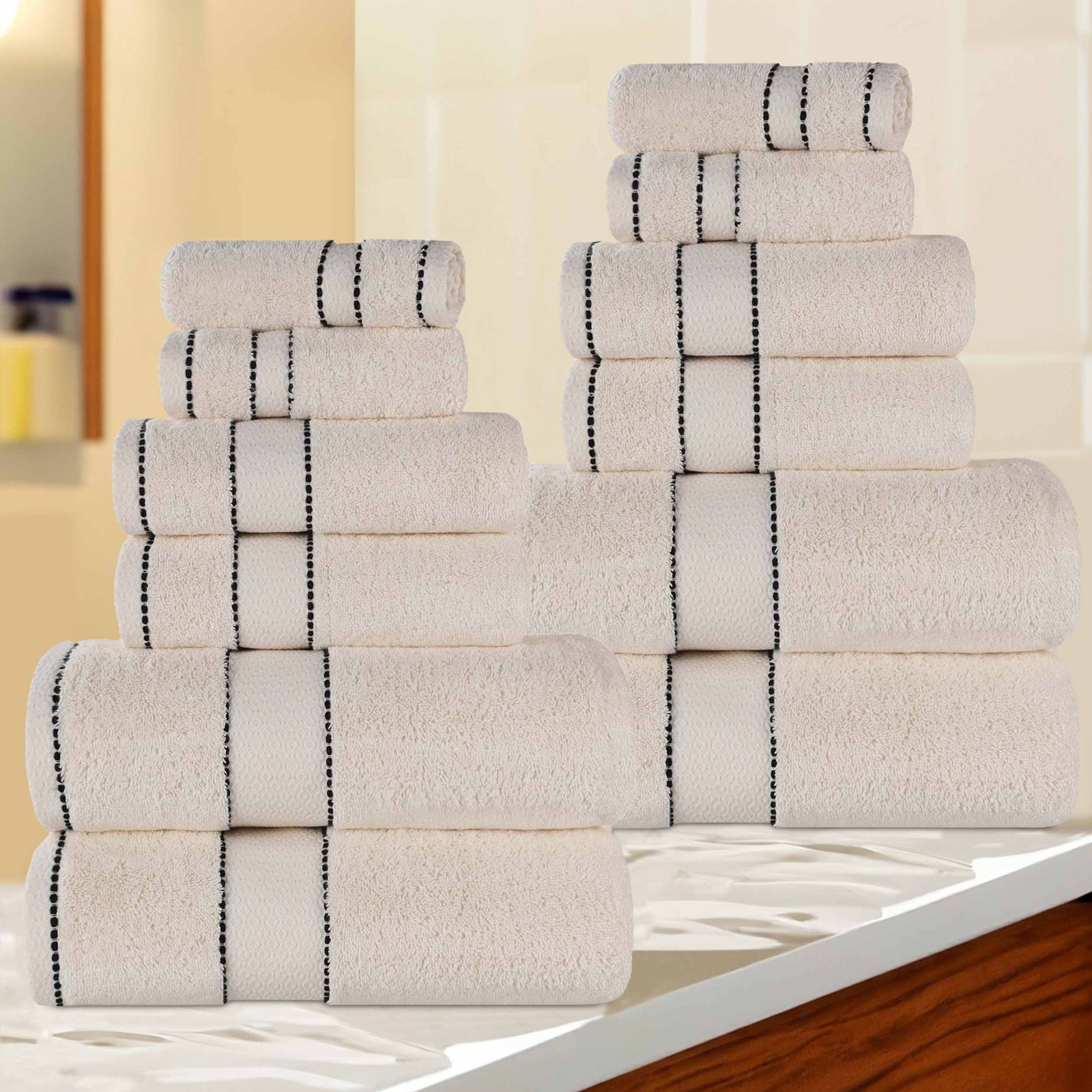 Niles 9-Piece Giza Cotton Towel Set, Ivory