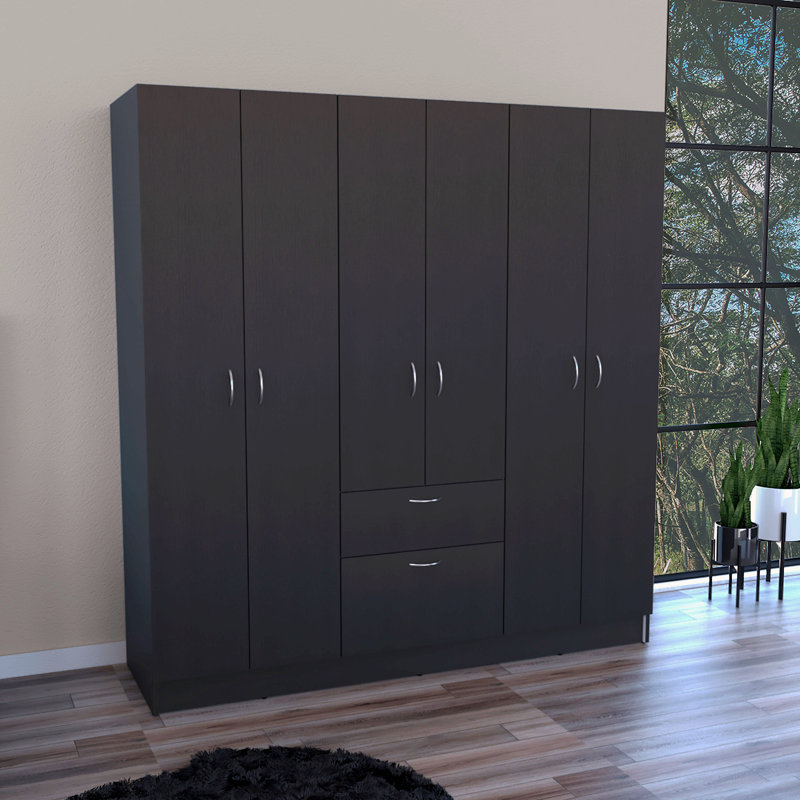 Armoire à six portes, sept tablettes intérieures, un tiroir et une tringle